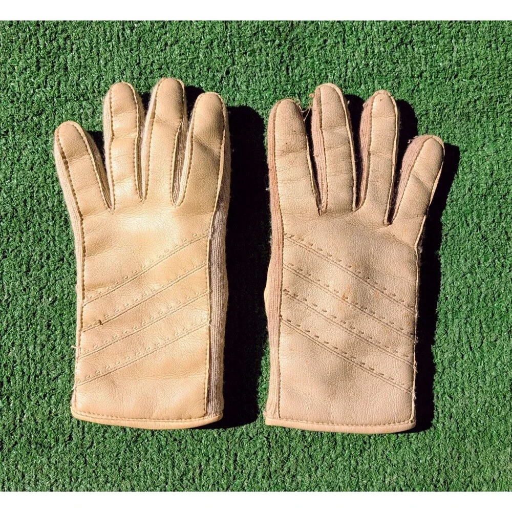 Taupe Leather w/Acrylic Warm Vintage 1960s Petite Small DISCOLORED Gloves GUC